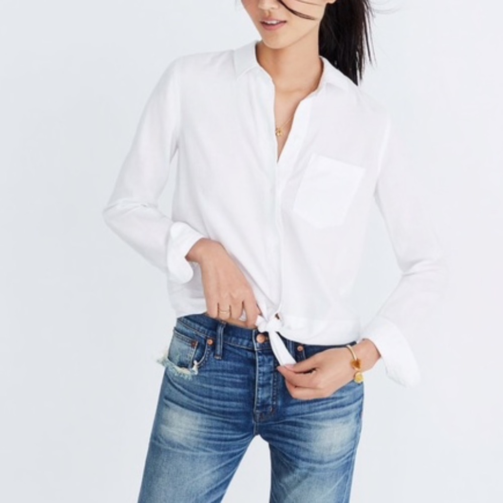 Madewell White Tie Front Button Down